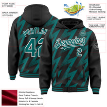 Load image into Gallery viewer, Custom Black Teal-White Zigzag Shape 3D Pattern Design Bomber Full-Snap Varsity Letterman Hoodie Jacket

