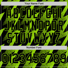 Load image into Gallery viewer, Custom Black Neon Green Zigzag Shape 3D Pattern Design Bomber Full-Snap Varsity Letterman Hoodie Jacket
