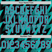 Load image into Gallery viewer, Custom Black Aqua-Pink Zigzag Shape 3D Pattern Design Bomber Full-Snap Varsity Letterman Hoodie Jacket
