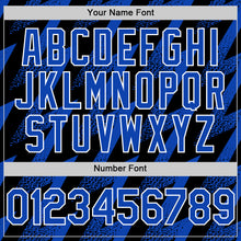 Load image into Gallery viewer, Custom Black Thunder Blue-White Zigzag Shape 3D Pattern Design Bomber Full-Snap Varsity Letterman Hoodie Jacket
