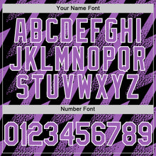 Load image into Gallery viewer, Custom Black Medium Purple-White Zigzag Shape 3D Pattern Design Bomber Full-Snap Varsity Letterman Hoodie Jacket
