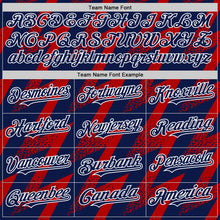 Load image into Gallery viewer, Custom Navy Red-White Zigzag Shape 3D Pattern Design Bomber Full-Snap Varsity Letterman Hoodie Jacket
