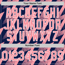 Load image into Gallery viewer, Custom Navy Medium Pink-White Zigzag Shape 3D Pattern Design Bomber Full-Snap Varsity Letterman Hoodie Jacket
