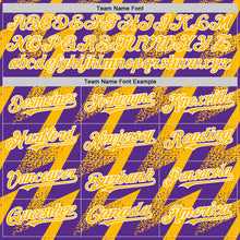 Load image into Gallery viewer, Custom Purple Gold-White Zigzag Shape 3D Pattern Design Bomber Full-Snap Varsity Letterman Hoodie Jacket
