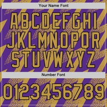 Load image into Gallery viewer, Custom Purple Old Gold Black-White Zigzag Shape 3D Pattern Design Bomber Full-Snap Varsity Letterman Hoodie Jacket
