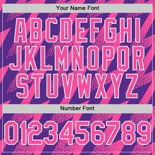 Load image into Gallery viewer, Custom Purple Pink-White Zigzag Shape 3D Pattern Design Bomber Full-Snap Varsity Letterman Hoodie Jacket
