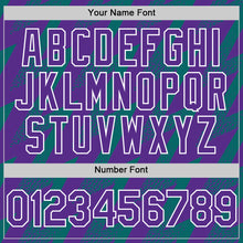 Load image into Gallery viewer, Custom Purple Teal-White Zigzag Shape 3D Pattern Design Bomber Full-Snap Varsity Letterman Hoodie Jacket
