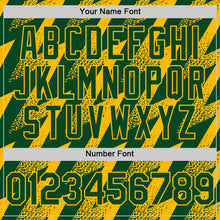 Загрузить изображение в средство просмотра галереи, Custom Green Gold Zigzag Shape 3D Pattern Design Bomber Full-Snap Varsity Letterman Hoodie Jacket
