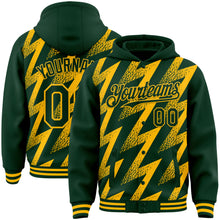 Загрузить изображение в средство просмотра галереи, Custom Green Gold Zigzag Shape 3D Pattern Design Bomber Full-Snap Varsity Letterman Hoodie Jacket
