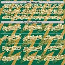 Загрузить изображение в средство просмотра галереи, Custom Kelly Green Old Gold-White Zigzag Shape 3D Pattern Design Bomber Full-Snap Varsity Letterman Hoodie Jacket
