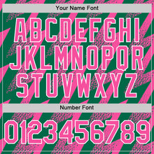 Load image into Gallery viewer, Custom Kelly Green Pink-White Zigzag Shape 3D Pattern Design Bomber Full-Snap Varsity Letterman Hoodie Jacket
