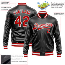 Load image into Gallery viewer, Custom Black Red-White Bomber Full-Snap Varsity Faux Leather Letterman Jacket
