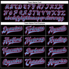 Load image into Gallery viewer, Custom Black Pink-Light Blue Bomber Full-Snap Varsity Faux Leather Letterman Jacket
