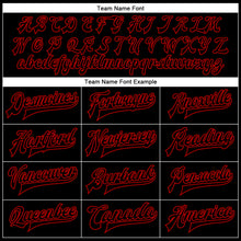 Load image into Gallery viewer, Custom Black Black-Red Bomber Full-Snap Varsity Faux Leather Letterman Jacket

