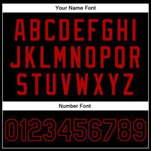 Load image into Gallery viewer, Custom Black Black-Red Bomber Full-Snap Varsity Faux Leather Letterman Jacket
