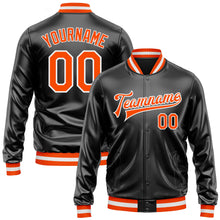 Load image into Gallery viewer, Custom Black Orange-White Bomber Full-Snap Varsity Faux Leather Letterman Jacket
