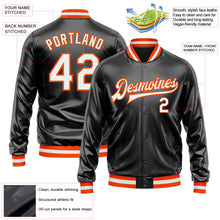 Load image into Gallery viewer, Custom Black White-Orange Bomber Full-Snap Varsity Faux Leather Letterman Jacket
