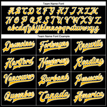 Load image into Gallery viewer, Custom Black Gold-White Bomber Full-Snap Varsity Faux Leather Letterman Jacket
