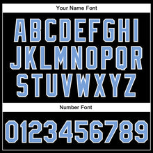 Load image into Gallery viewer, Custom Black Light Blue-White Bomber Full-Snap Varsity Faux Leather Letterman Jacket
