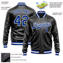 Load image into Gallery viewer, Custom Black Royal-White Bomber Full-Snap Varsity Faux Leather Letterman Jacket
