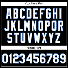 Load image into Gallery viewer, Custom Black White-Light Blue Bomber Full-Snap Varsity Faux Leather Letterman Jacket
