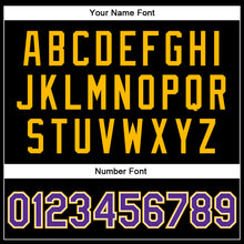 Загрузить изображение в средство просмотра галереи, Custom Black Purple-Gold Bomber Full-Snap Varsity Faux Leather Letterman Jacket
