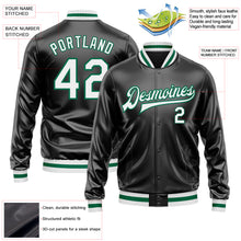 Загрузить изображение в средство просмотра галереи, Custom Black White-Kelly Green Bomber Full-Snap Varsity Faux Leather Letterman Jacket

