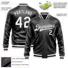 Загрузить изображение в средство просмотра галереи, Custom Black White Bomber Full-Snap Varsity Faux Leather Letterman Jacket
