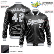 Загрузить изображение в средство просмотра галереи, Custom Black Gray-White Bomber Full-Snap Varsity Faux Leather Letterman Jacket
