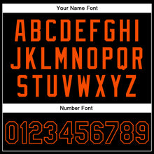 Загрузить изображение в средство просмотра галереи, Custom Black Black-Orange Bomber Full-Snap Varsity Faux Leather Letterman Jacket
