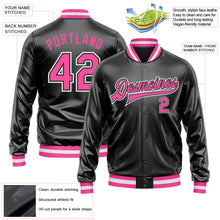 Загрузить изображение в средство просмотра галереи, Custom Black Pink-White Bomber Full-Snap Varsity Faux Leather Letterman Jacket
