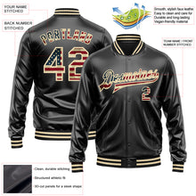 Загрузить изображение в средство просмотра галереи, Custom Black Vintage USA Flag-Cream Bomber Full-Snap Varsity Faux Leather Letterman Jacket
