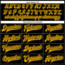 Загрузить изображение в средство просмотра галереи, Custom Black Gold-Black Bomber Full-Snap Varsity Faux Leather Letterman Jacket
