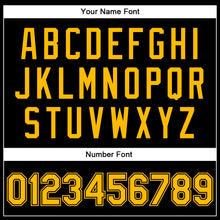 Загрузить изображение в средство просмотра галереи, Custom Black Gold-Black Bomber Full-Snap Varsity Faux Leather Letterman Jacket
