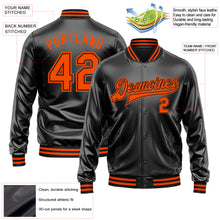 Загрузить изображение в средство просмотра галереи, Custom Black Orange-Black Bomber Full-Snap Varsity Faux Leather Letterman Jacket
