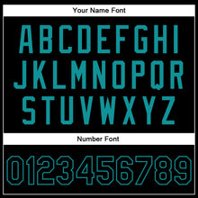 Загрузить изображение в средство просмотра галереи, Custom Black Black-Teal Bomber Full-Snap Varsity Faux Leather Letterman Jacket
