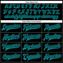 Загрузить изображение в средство просмотра галереи, Custom Black Teal-Black Bomber Full-Snap Varsity Faux Leather Letterman Jacket
