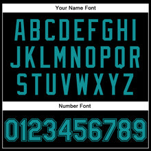 Загрузить изображение в средство просмотра галереи, Custom Black Teal-Black Bomber Full-Snap Varsity Faux Leather Letterman Jacket
