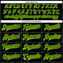 Загрузить изображение в средство просмотра галереи, Custom Black Neon Green-Black Bomber Full-Snap Varsity Faux Leather Letterman Jacket
