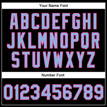 Загрузить изображение в средство просмотра галереи, Custom Black Light Blue-Pink Bomber Full-Snap Varsity Faux Leather Letterman Jacket
