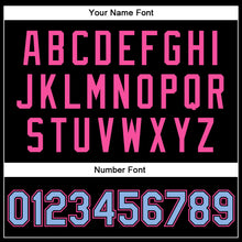 Загрузить изображение в средство просмотра галереи, Custom Black Light Blue-Pink Bomber Full-Snap Varsity Faux Leather Letterman Jacket
