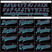 Загрузить изображение в средство просмотра галереи, Custom Black Pink-Aqua Bomber Full-Snap Varsity Faux Leather Letterman Jacket
