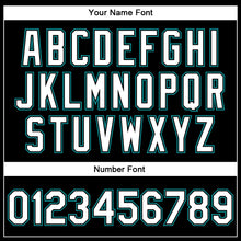 Загрузить изображение в средство просмотра галереи, Custom Black White-Teal Bomber Full-Snap Varsity Faux Leather Letterman Jacket
