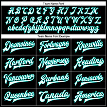 Загрузить изображение в средство просмотра галереи, Custom Black White-Aqua Bomber Full-Snap Varsity Faux Leather Letterman Jacket
