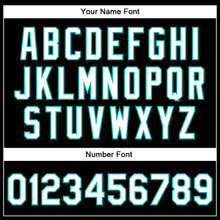 Загрузить изображение в средство просмотра галереи, Custom Black White-Aqua Bomber Full-Snap Varsity Faux Leather Letterman Jacket
