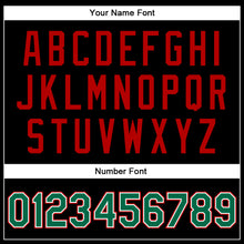 Загрузить изображение в средство просмотра галереи, Custom Black Kelly Green-Red Bomber Full-Snap Varsity Faux Leather Letterman Jacket
