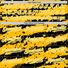 Load image into Gallery viewer, Custom Black Gold-White Splash 3D Pattern Design Bomber Full-Snap Varsity Letterman Hoodie Jacket
