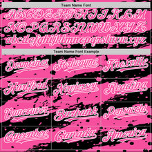 Laden Sie das Bild in den Galerie-Viewer, Custom Black Pink-White Splash 3D Pattern Design Bomber Full-Snap Varsity Letterman Hoodie Jacket
