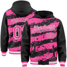 Laden Sie das Bild in den Galerie-Viewer, Custom Black Pink-White Splash 3D Pattern Design Bomber Full-Snap Varsity Letterman Hoodie Jacket
