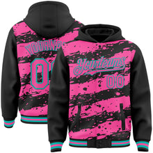 Laden Sie das Bild in den Galerie-Viewer, Custom Black Pink-Aqua Splash 3D Pattern Design Bomber Full-Snap Varsity Letterman Hoodie Jacket
